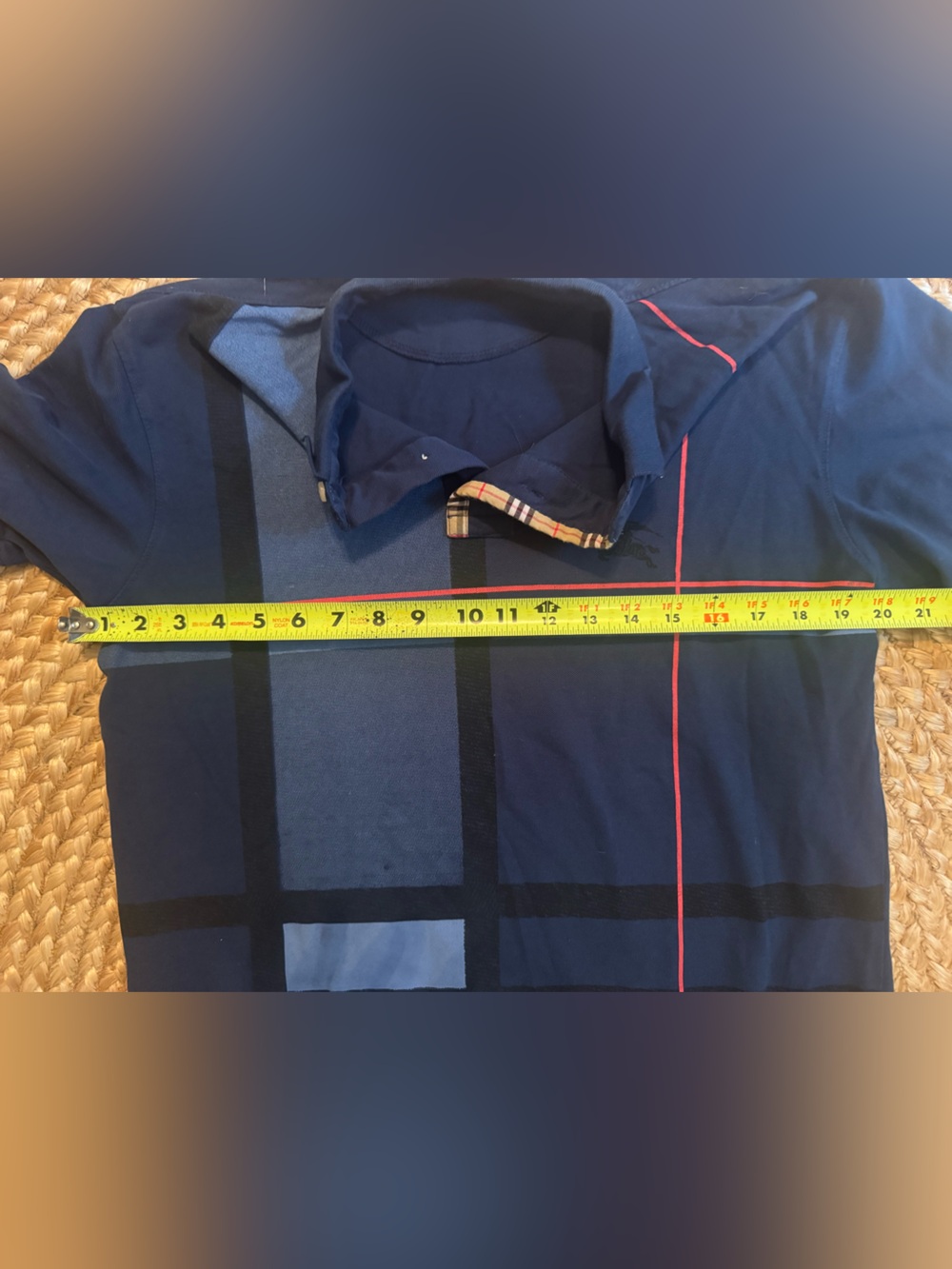 Burberry London England Men’s XL Nova Check Plaid Polo Shirt Navy Blue - Picture 8 of 9